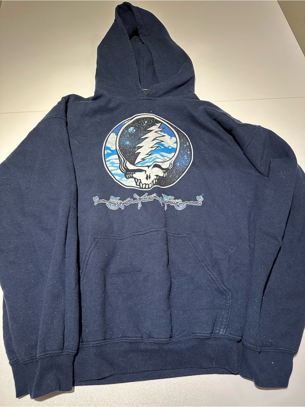 Navy Graphic Hooded Sweatshirt with Skull & Lightning Design
